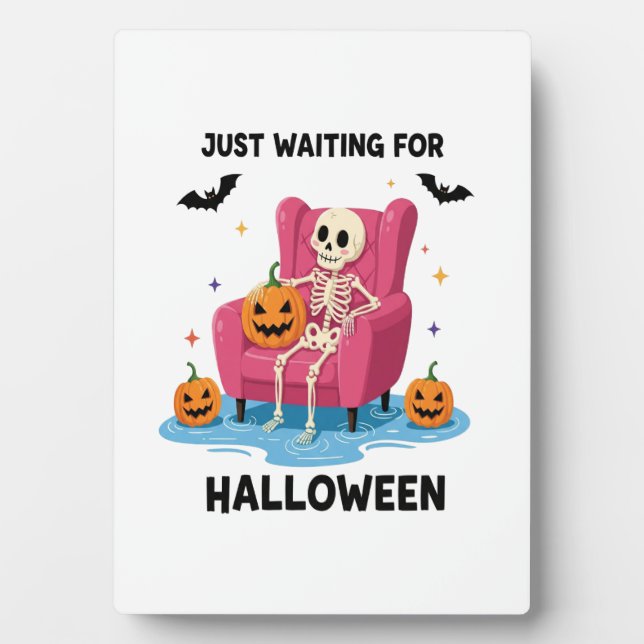 Plaque Photo Squelette attendant juste Halloween (Devant)