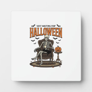 Plaque Photo Squelette d'Halloween attendant drôle vintage_1