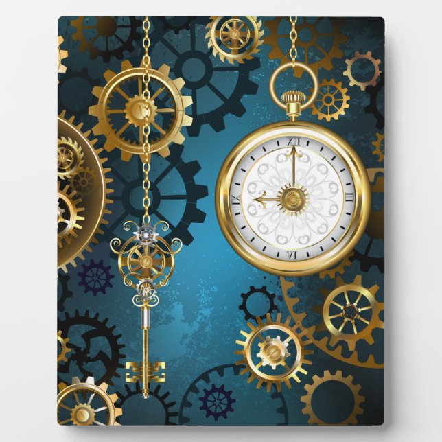 Plaque Photo Steampunk Arrière - plan turquoise avec Gears (Devant)