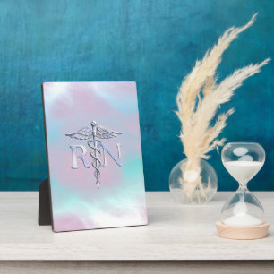 Plaque Photo Style Argent RN Caduceus Médicale Mère Pearl