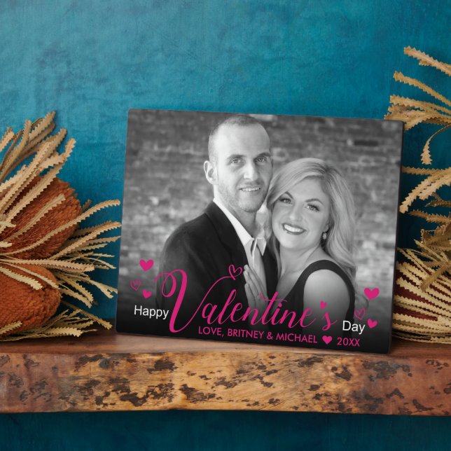 Plaque Photo Style rose moderne Coeurs de script noir blanc pho (Côté)