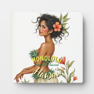 Plaque Photo Style vintage Hawaii Voyage Honolulu Hula Girl