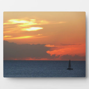 Plaque Photo Sunset Clouds and Sailboat Seascape