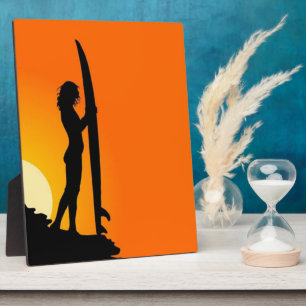 Plaque Photo Sunset Surfer Girl