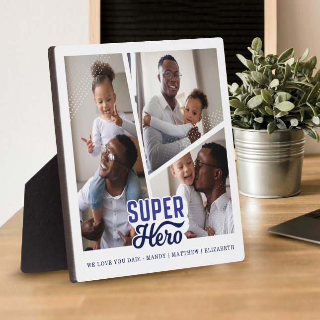 Plaque Photo Superhero Papa Photo Collage Comic Book Keepsaké (Créateur téléchargé)