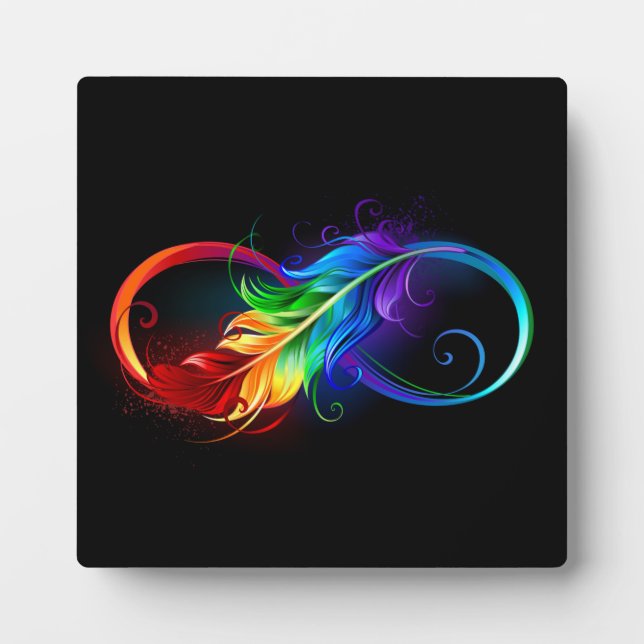 Plaque Photo Symbole d'infini avec plume arc-en-ciel (Devant)