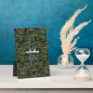 Plaque Photo Symbole du zodiaque Pisces Camouflage numérique Wo