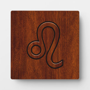 Plaque Photo Symbole Leo Zodiac en bois de mahogany