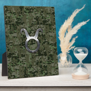 Plaque Photo Symbole Taurus Zodiac sur Camo numérique vert