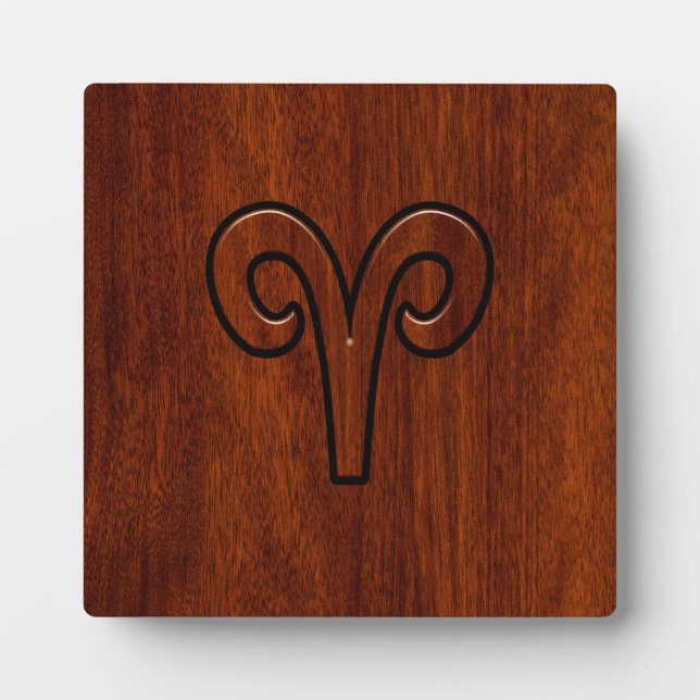 Plaque Photo Symbole Zodiac Aries Brown en acajou (Devant)