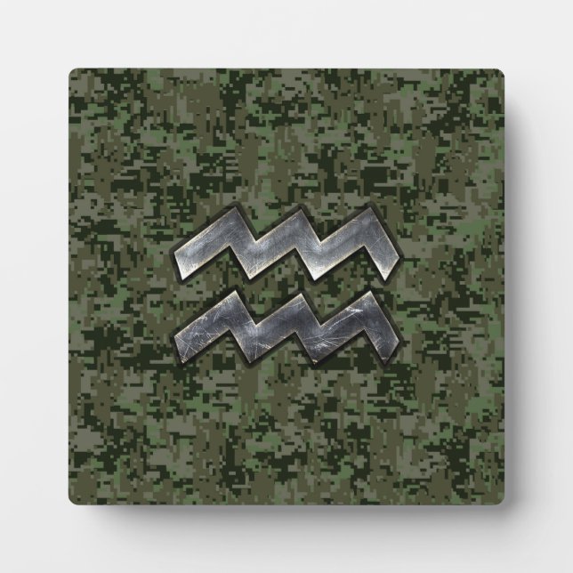 Plaque Photo Symbole Zodiaque Aquarius sur camo numérique vert  (Devant)
