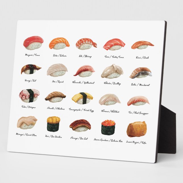 Plaque Photo Tablette Carte Sushi Aquarelle (Côté)