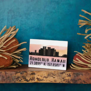 Plaque Photo Tablette Honolulu Skyline Latitude et Longitude