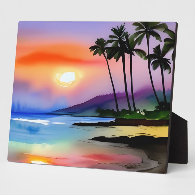 Plaque Photo Tablette Pittoresque d'aquarelle Tropical Beach (Côté)