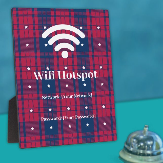 Plaque Photo Tartan - Patriotique - Bleu Rouge Étoiles Blanches (Créateur téléchargé)