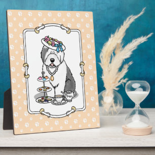 Plaque Photo Tea Party Vieux chien anglais (Grey 1)