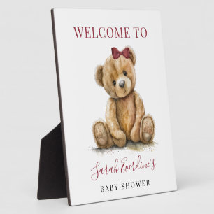Plaque Photo Teddy Bear Aquarelle fille Baby shower Bienvenue