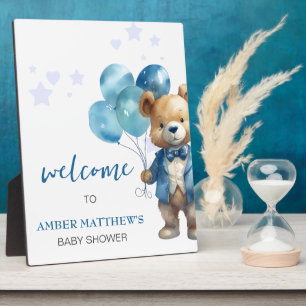 Plaque Photo Teddy Bear Baby Boy Douche