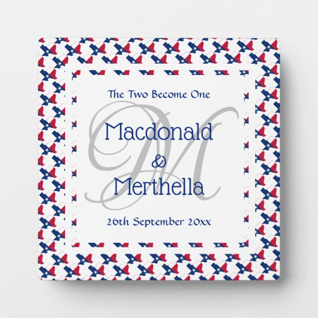 Plaque Photo TEXAS USA Mariage Keepsaké cadeau Monogramme perso (Devant)