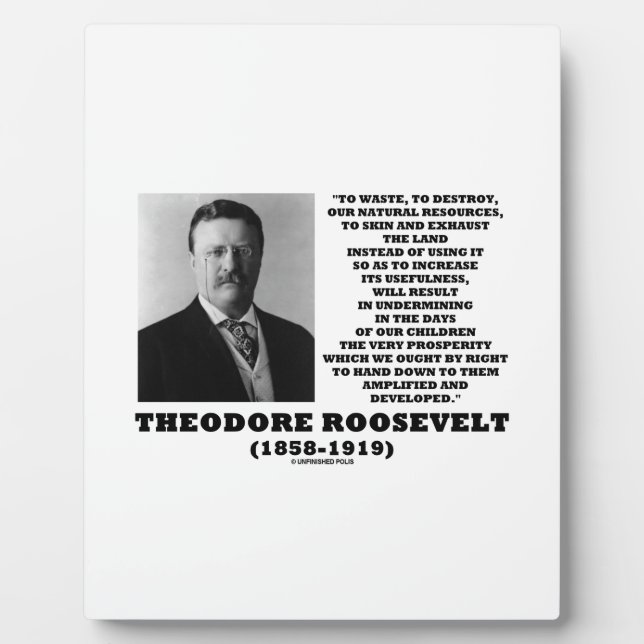 Plaque Photo Théodore Roosevelt Détruire les déchets Ressources (Devant)