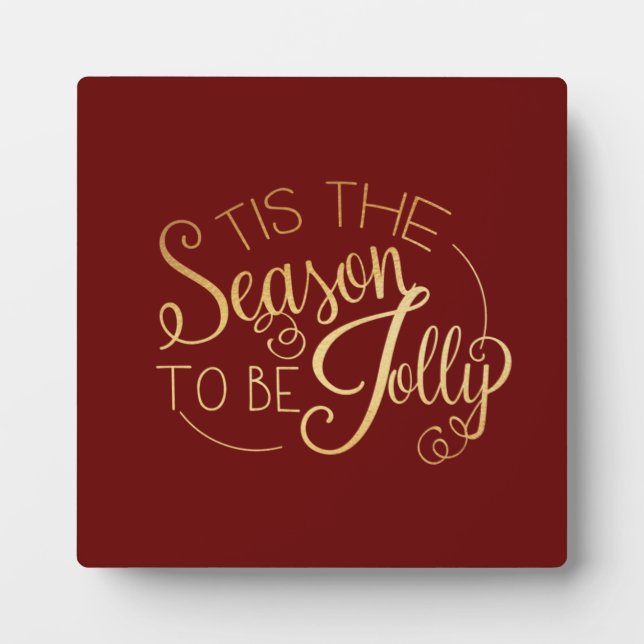 Plaque Photo "Tis the Season" Red Gold Script élégant (Devant)