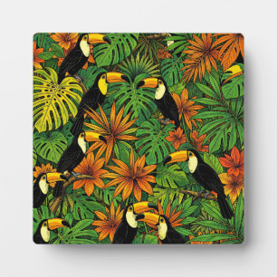 Plaque Photo Toucans Colorés Feuilles de Jungle Tropicale Hibis