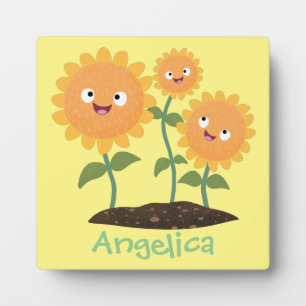 Plaque Photo Tournesols souriants illustration de dessin animé