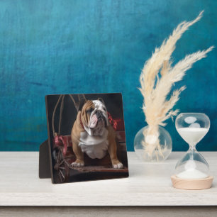 Plaque Photo Traîneau enneigé Bulldog décoration de Noël