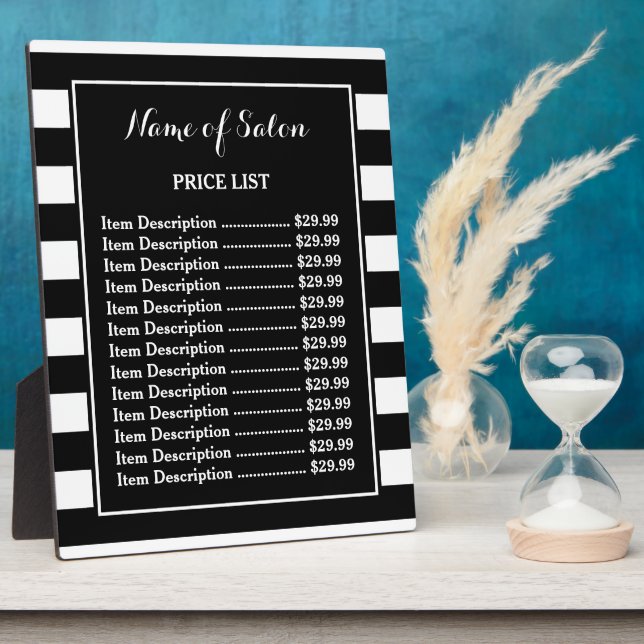 Plaque Photo Trendy Black White Stripes Hair Salon Tarifs (Côté)
