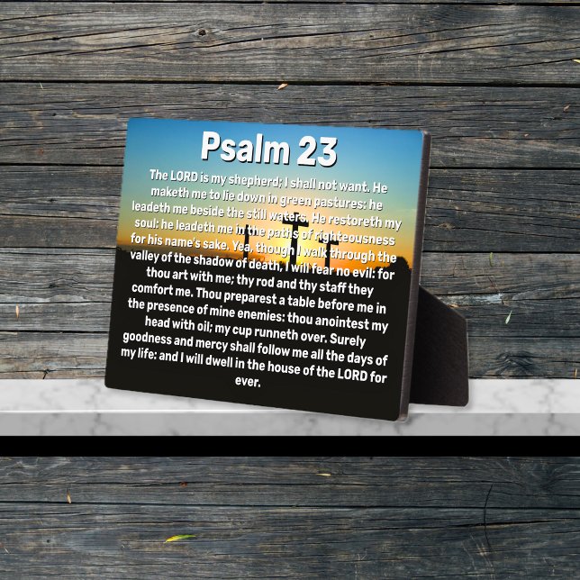 Plaque Photo Trois Croix Psaume 23 Coucher de soleil Bible Vers (Three Crosses Psalm 23 Sunset Bible Verse Plaque)