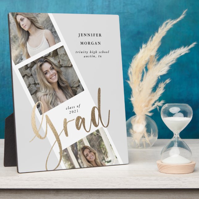 Plaque Photo trois photo or graduation photo faire-part (Côté)
