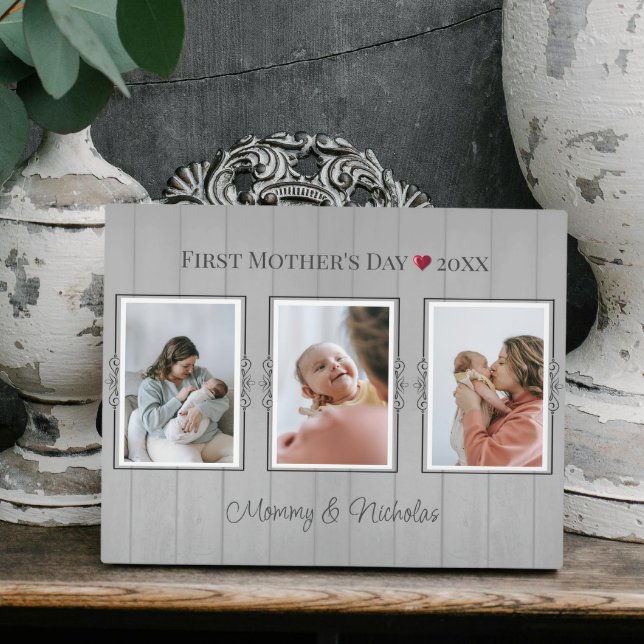 Plaque Photo Trois photos Collage Première Fête des mères (Three Photo Collage First Mothers Day Plaque)