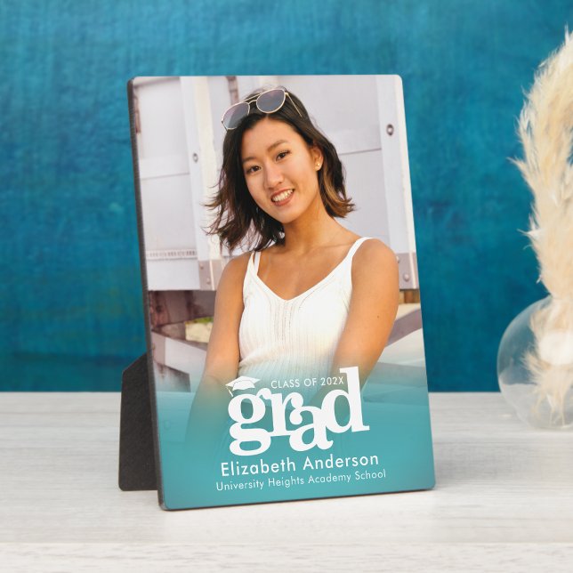 Plaque Photo Turquoise Blue Graduation Photo Téméraire Typograp (Créateur téléchargé)