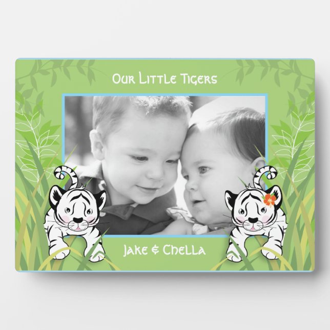 Plaque photo Twin Boy and Girl Tigers (Devant)