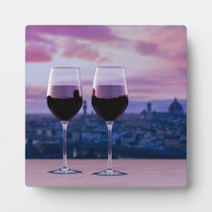 Plaque Photo Two glasses of red wine on Florence skyline