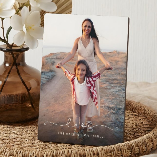Plaque Photo Typographie de script d'amour Superposition de pho (Love Script Typography Overlay Family Photo Memory Plaque)