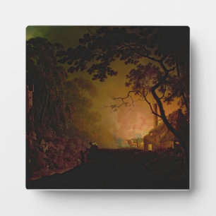 Plaque Photo Un chalet en feu la nuit Joseph Wright de Derby
