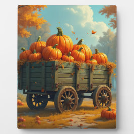 Plaque Photo Un chariot de foin avec citrouilles