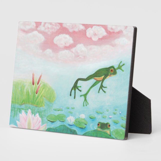 Plaque Photo Une Grenouille S'Enfonce Dans L'Étang Illustration (Côté)