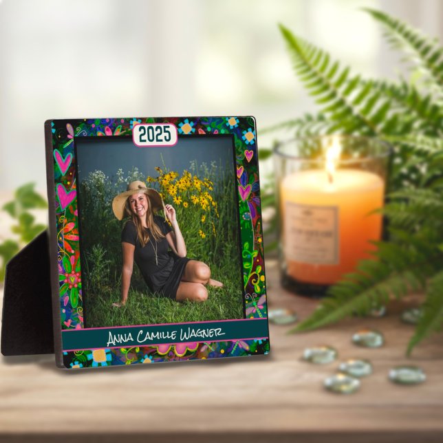 Plaque Photo Unique Floral Graduation Custom StylishPhoto Nom (Créateur téléchargé)