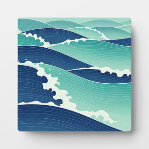 Plaque Photo Vagues océaniques bleu sarcelle de style japonais