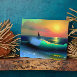 Plaque Photo Vagues océaniques dramatiques et reflet de coucher
