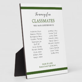 Plaque Photo Vert foncé En Mémoire De Nos Classmates