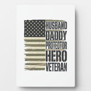 Plaque Photo Vétéran Mari Papa Protecteur Héros Chemise Drapeau