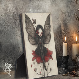 Plaque Photo Vintage face foncée assise sur une fleur rouge