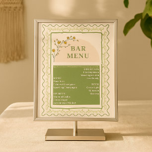 Plaque Photo Vintage Green & Cream Floral Bar Menu Boisson