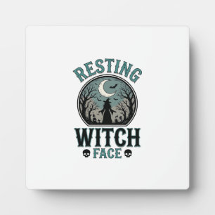 Plaque Photo Visage de sorcière au repos design Halloween vinta