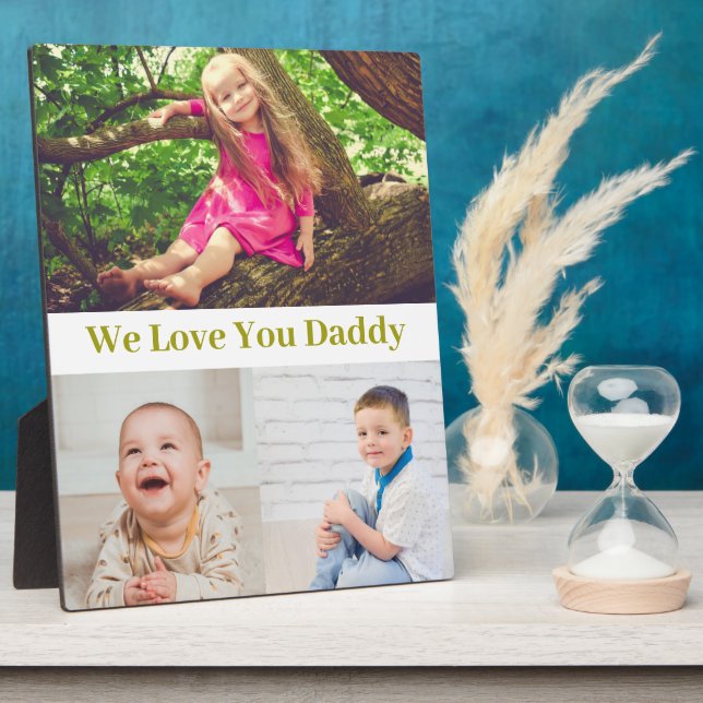 Plaque Photo We Love You Daddy Gold Script Photo Collage (Côté)