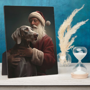 Plaque Photo Weimaraner avec Noël Festif du Père Noël