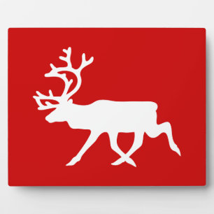 Plaque Photo White Reindeer / Caribou Silhouette